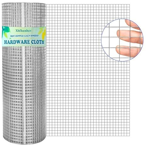 Xhfhenhce Hardware Cloth 1/2inch Hot-Dipped Galvanized After Welded 24in x 100ft Metal Fence Mesh Roll,19Gauge Square Chicken Wire Garden Plant Bed Fencing Chicken Coop Rabbit Animal Cage Wire Netting