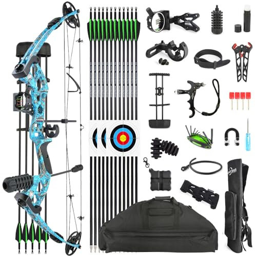 SHARROW Bogenschießen Compound Bogen und Pfeil Komplett Set 30-55lbs Einstellbare Jagd Compoundbogenset für Erwachsene und Anfänger Outdoor-Schießen LH/RH (Linkshänder, Blau)