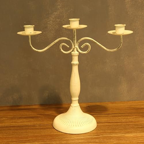 Kerzenleuchter mit 3 Armen, 3 Kerzen, Metall, Kerzenständer für Spitzkerzen, Kerzenständer für Heimdekoration, Hochzeit, Partys, Esstisch, Mittelstück (weiß, 3-armiger Kerzenleuchter)