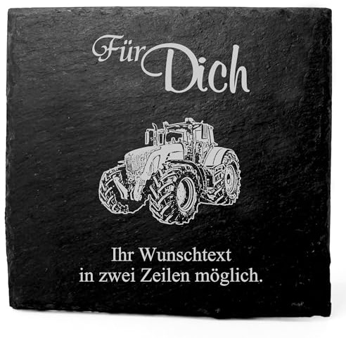 Deko Schiefer Untersetzer personalisiert Traktor - Für Dich - 11x11cm Schwarz Bierdeckel Tischdeko Bieruntersetzer Weinuntersetzer