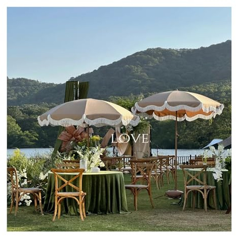 Parasol de Plage à Frange Inclinable - Protection UV 50+ Avec 8 Baleines, Terrasse et Extérieur Rond (Color: A, Size: 200*240cm/6)