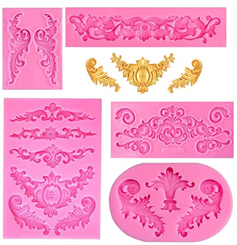 5 Stücke Fondant Formen Silikon, Silikonformen Gießformen 3D Barock Vintage | Silikonform Relief Silikonformen für Fudge Kuchen Schokolade Dessertdekoration