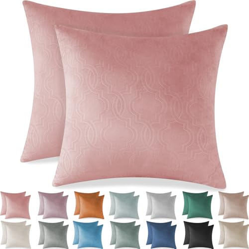 Ystyle Funda Cojin 45x45 Fundas Cojines de Terciopelo Suave y Duradera para Sofa Juego de 2 Cojines Salon para Decoracion Hogar Funda Moderna Almohadas Fundas de Color Sólido, Rosa