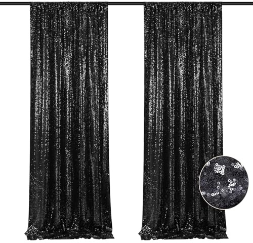 BrillShine Fond Photo, Toile de Fond Photo à Paillettes 60 x 240 cm, Lot de 2 Fond Photo Fête pour Noel, Fête, Mariages, Douches Nuptiales, Anniversaires, Remises des Diplômes(Noir)