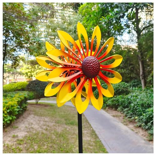 WindräDer Garten Doppelwindrad mit gegenläufigen Rotoren,174CM, Windrad Metall Garten Windmühle für Rasen Garten Hof Dekoration,Yellow