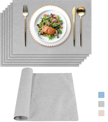 Weldomcor Tischsets Abwaschbar Leinen 6er Set Tischsets Stoff Hitzebeständige Platzdeckchen Doppelseitiges Nähen Platzset für Hause Dinnerpartys Küche Restaurant und Hotel, Grau