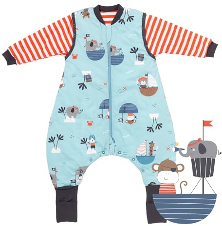 schlummersack Baby Schlafsack mit Füßen ganzjährig 2.5 Tog 50 cm Pirat | Schlafsack mit Beinen und verlängerten Bündchen für eine Körpergröße von 50-60cm | Ganzjahres Schlafsack Baby mit Ärmel