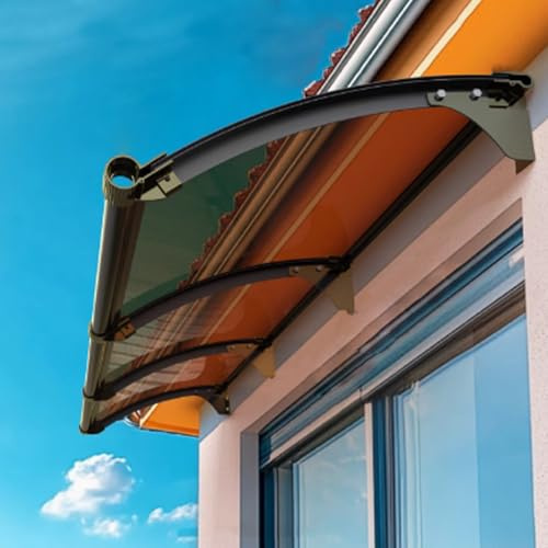 KDDFN Auvent de Porte et Fenêtres Moderne,Marquise Solaire Abri en PC,Résistante Toit Abri Contre la Pluie et UV,Auvent Marquise d'Entrée Incurvée,avec Support en Aluminium (120x160cm/47 x63,Brown)