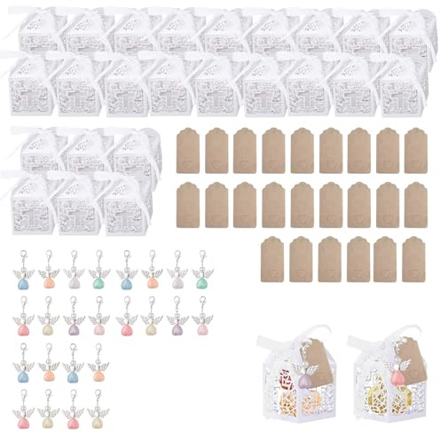 Detalles Conmemorativos para Comunión y Bautizo,Cajas de Papel para Dulces - Set de 24 Cajas con Diseño de Cruz, Recordatorios de Primera Comunión y Bautizo, Adornos para Fiestas de Bautizo y Comunión
