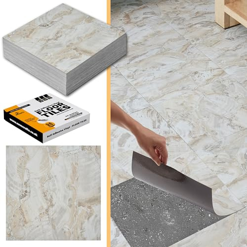 NOVECRAFTO Vinyl Floor Tiles - 30 Pack / 30sqf (2.79 sqm) - 12x12 inch (30.5x30.5cm) - Beige Marble Flow - Peel and Stick - For Kitchen, Living Room and Bathroom