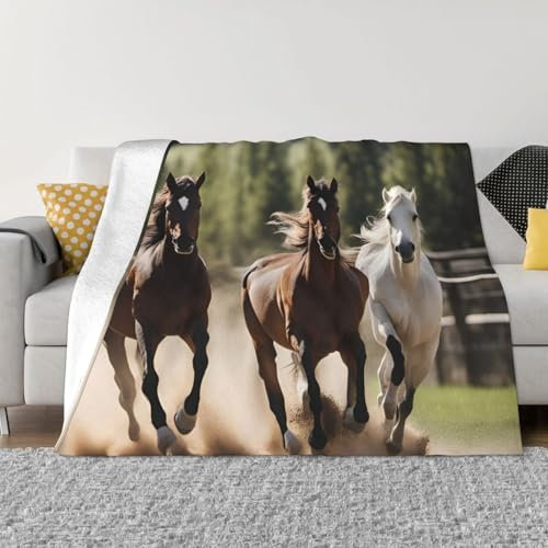 Bedruckte super weiche Fleece-Decke mit drei Pferden laufen, bequem, leicht und warm Decke für Bett, Sofa und Reisen