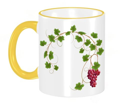 YOIUE Funny Coffee Mug - 11Oz Cups 330ml - Colored Mug Cup - Gift for Birthday,Work,Office,Grapes, Curved Ivy twig, Hardwood Twine, Cabernet Seed Pile ， Green Purple,White Printed Coffee Cupgift