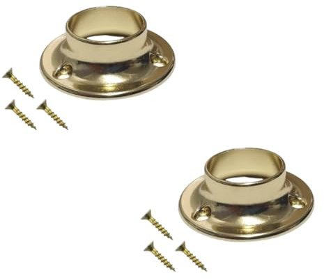 Supporti per aste per tende in ottone lucido, resistente, per aste di tende e guardaroba, fino a 19 mm di diametro, flangia, montaggio a parete, con viti di fissaggio, confezione da 2