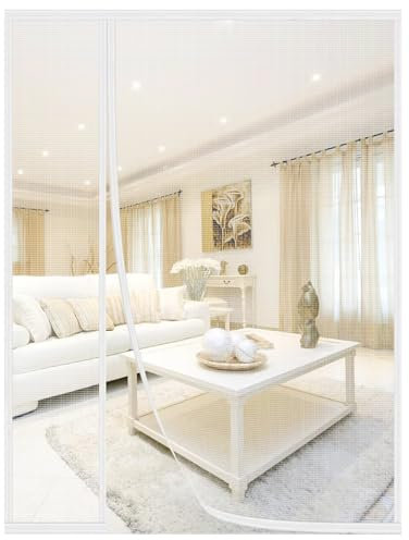 Zanzariera per porte,W120xH195cm Bianco Tenda zanzariera magnetica,tenda magnetica a mani libere,varie misure,non richiede fori,non può essere accorciata