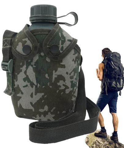 Zasdvn Bottiglia d'acqua in lega esercito, Army Water Cantine | Isolamento bottiglia con copertura mimetica – Sport all'aperto all'aperto – 1L – Bottiglie di liquido escursionistico con cinghie