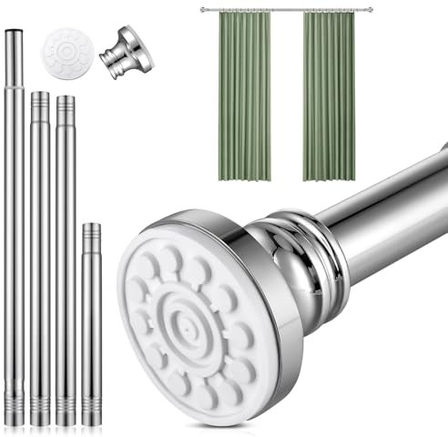 Extendable Curtain Tension Rod 68-200cm,Stainless Steel Telescopic Net Voile Shower Curtain Pole No Drilling,Adjustable Rail for Bathroom Kitchen Closet Door