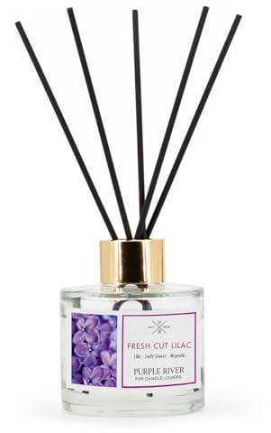 Purple River - Diffuseur de parfum d'ambiance Fresh Cut Lilas - 100 ml - Longue durée - Pour la maison - Avec 7 bâtons de parfum - Désodorisant pour salle de bain, cuisine, salon