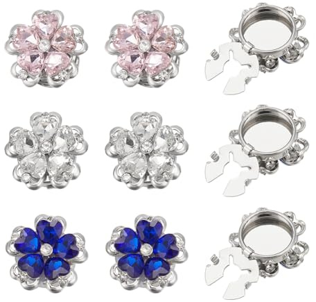 NBEADS 6 Stück 3 Farben Blume Strass Knopfabdeckungen, 25mm Dekorative Abnehmbare Clip On Button Clips Schmuck für Kleidung DIY, Blau/Rosa