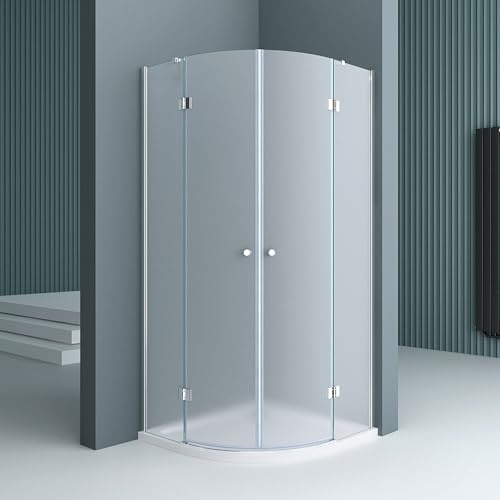 doporro Duschkabine 100x100cm Viertelkreis Dusche Duschabtrennung Satiniert | Zwei Drehtüren | 6mm ESG-Sicherheitsglas inkl. Nano-Beschichtung | Aluminium in Chrom | Ravenna02VS