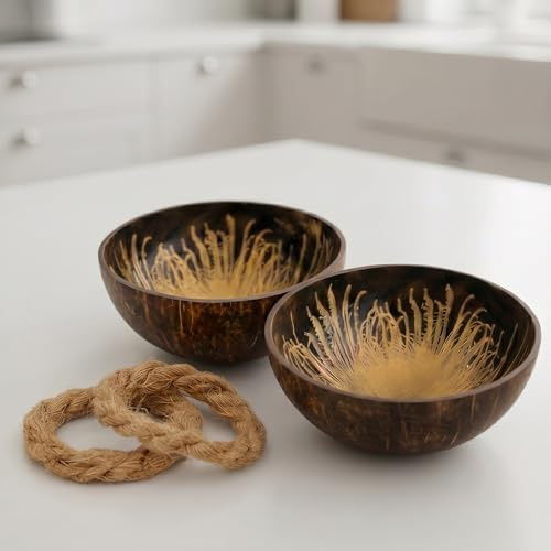 cocovibes Kokosnuss-Schalen 2er 13cm Gold-Schwarz – Schlüsselschale | Handgemachte Holzschalen aus echter Kokosnuss – Schlüsselschalen, Deko- & Schmuckschalen für Flur & Sideboard, nachhaltig
