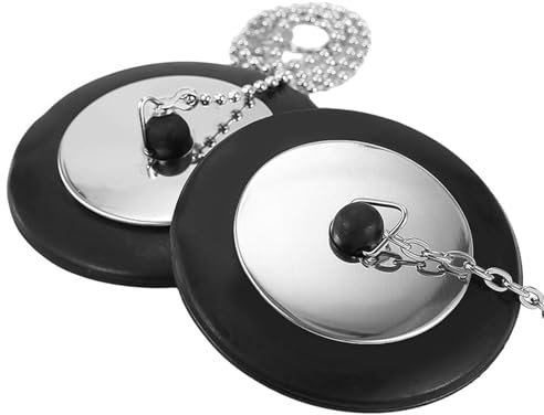 2 Pcs Universal Sink Plug, Bathtub Plug & Bath Plug Replacement, Kitchen Sink Plug with Chain (Size 42mm/1.65in to 45mm/1.77in, Chain 40cm/16.5in)