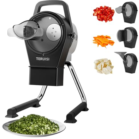 TERUISI Hachoir à Légumes Électrique, 200 W Coupe-Légumes Professionnel, Robot Culinaire Coupe-Ciboule avec 3 Entrées d'Alimentation, Épaisseur Réglable 1–5 mm, 6000 tr/min