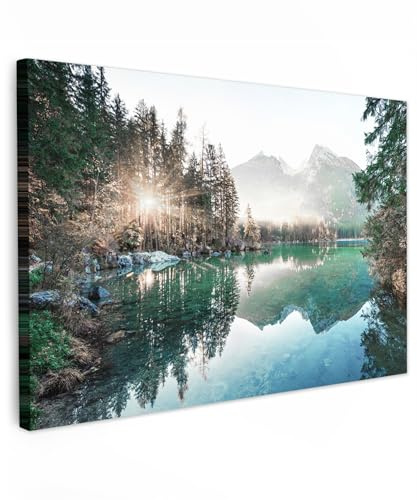 MuchoWow© Bilder Groß XXL Wohnzimmer Deko Modern Wandbild Kunstdruck | 120x80 cm - Leinwand Bild Schlafzimmer über Bett Room Decor Geschenke Natur - Bäume - Berge - See