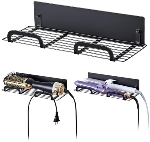 Glätteisen Halterung, Lockenstab Halterung, Föhnhalter Wand Ohne Bohren, Selbstklebender Fönhalter, Haartrockner Halter Aufhänger für Bad, Friseursalons, Schminktisch (Schwarz)