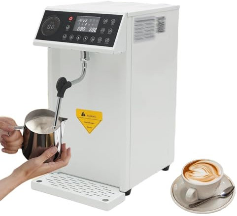Commercial Steam Milk Frother, 8L Electric Milk Foam Maker with 5 Adjustable Temperature, Stainless Steel Automatic Steam Boiling Water Machine with Timer Switch, for Coffee Tea Shop Hotel(White)