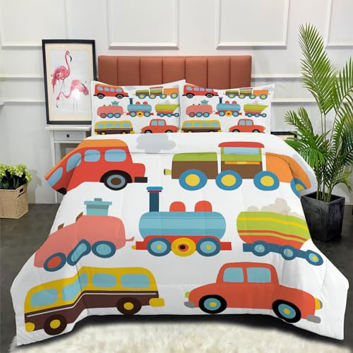 DLERFLOVR Edredón Relleno Nórdico 4 Estaciones Cama 180 230x260cm - Edredón Coches Coloridos Nórdico de Fibra Estilo De Dibujos Animados Suave Transpirable para Invierno, Primavera y Otoño, Rosa