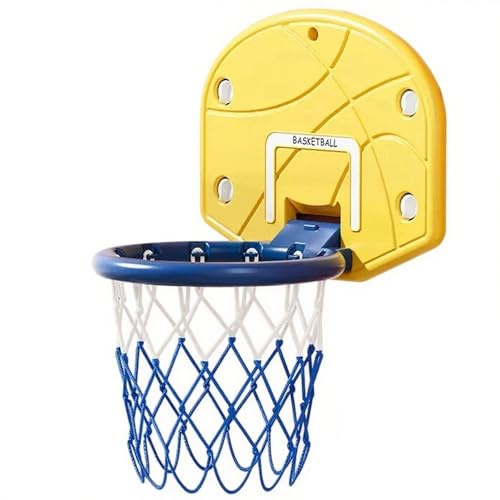 Canasta de Baloncesto de Pared con Ventosas, Plegable y Ajustable en Altura, Fácil de Instalar para Niños y Adultos(Yellow)