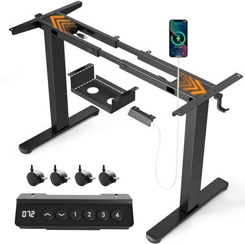 Claiks 2-Motoren Höhenverstellbarer Schreibtisch Gestell, Schreibtisch Elektrisch Gestell mit USB-Buchse und Kabelwanne, Tischgestell mit 4 Memory-Steuerung & 4 Rollen, 100 KG Tragfähigkeit, Schwarz