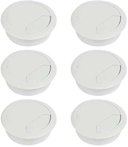 HoAhaMay 6 Piezas Pasacables de Escritorio Blanco, Placa Cubre Cables de Escritorio de 50 mm, Caja de Salida de Cables Circular de plástico, Apta para escritorios de Oficina y Superficies de Trabajo