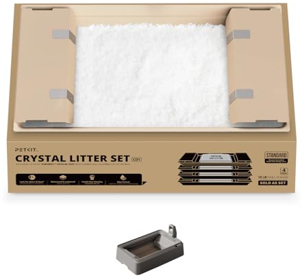 PETKIT Kit för Kristallklar Kattströ, för PUROBOT CRYSTAL DUO Självrengörande Kattlåda, Dubbel Avfallssamling, Utbytbar Bricka, Luktkontroll, Övre Absorptionsförmåga, 4 Stycken