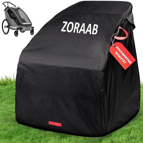 Premium Fahrradanhänger Abdeckung Wasserdicht Universal Faltgarage Kinderanhänger Hundeanhänger Thule Croozer Qeridoo kompatibel 141x90x94 cm Ripstop UV Schneeschutz