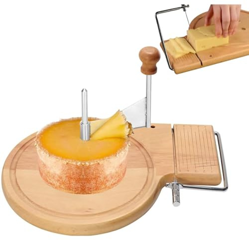 Beech Wood Cheese Curler, Cheese Slicer & Cheese Cutter, Hard & Soft Cheese Adjustable Thickness Shaver Wheel Curler Spinner Peeler, for Girolle, Tete de Moine,Chocolate Shaving Machine Without lid