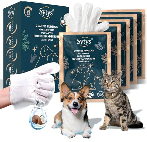 Guantes limpieza perro - Toallitas Higienicas para Mascotas - 20 Toallitas Humedas Individuales Tipo Guante Sin Alcohol Hipoalergenicas con Aloe Vera y Aroma Coco Limpieza sin Baño - Higiene Diaria
