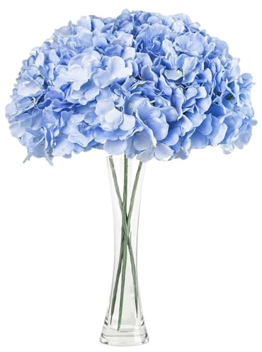 JOZMMZEOOA Hydrangea Artificial Flowers 3 Pieces Artificial Flowers 68 CM/26 Inches Fake Flowers Realistic Touch Faux Hydrangea Flowers, For Weddings,Offices,Cafes,Home Decor,Kitchens (Blue)