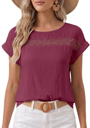 DUOEASE Maglietta Donna Manica Corta Elegant Casual Tinta Unita Top Donna Estivi Sexy Traspirante Girocollo T Shirt