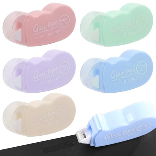 5 Piezas Cinta Adhesiva Doble Cara en Roller, Pegamento para Scrapbooking con Diseño de Nubes, Accesorios para Álbum de Fotos, Manualidades y Scrapbooking, Kit con Celo, 6 mm x 6 m