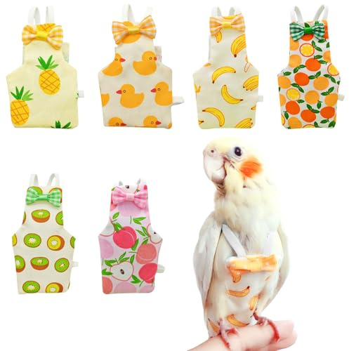 6 Pcs Bird Diapers FAURAPMNG Parrot Nappy Flight Suit Reusable Cockatiel Clothes with Elastic Back Rope Waterproof Inner Layer Washable Diaper Pants for Parakeets, Budgies, Mini Macaws, Quaker Parrots