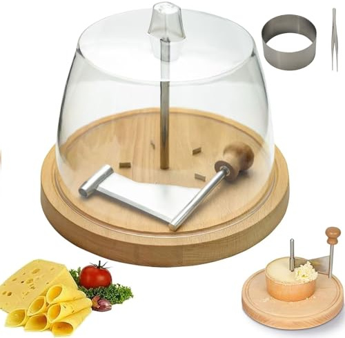 Rueda rizadora de queso con tapa, cortador de queso de madera de roble para Girolle, herramienta decorativa para tablas de embutidos, perfecto para queso duro, chocolate y mantequilla