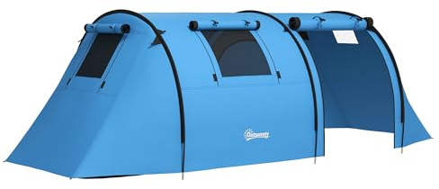 Outsunny Campingzelt für 3-4 Personen Wasserdicht Familienzelt Himmelblau