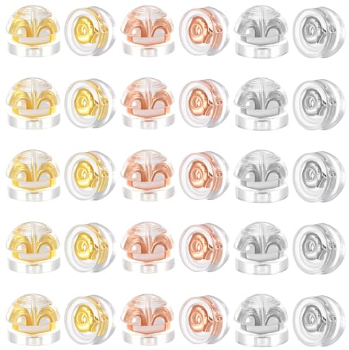 Lote De 30 Cierres De Seguridad Para Pendientes De Silicona, Colores Oro, Oro Rosa Y Plata; Cierres Para Pendientes Hipoalergénicos Y Reutilizables, Accesorios De Joyería