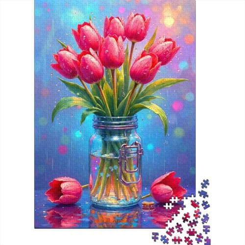Vase de Tulipes Puzzle 1000 Pièces Papier pour Adultes Décor Coloré Découverte Détente Cadeau Maison Famille 52x38cm/1000pcs