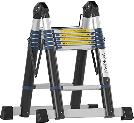 WORHAN® 3.8m TELESKOPLEITER 2 in 1 ANLEGELEITER KLAPPLEITER ALU TELESKOP Leiter MULTIFUNKTTIONS Leiter 380cm K3.8A