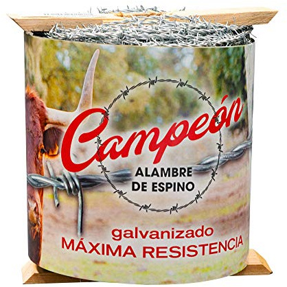 CAMPEÓN | Alambre de Espino Súperfuerte | Galvanizado | 250 m | Púa Lowa | Distancia entre Púas 8 cm | Diámetro 2,05 mm