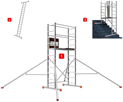 ALTEC AluCombine 4.0-400 | 4m | Alu Standgerüst mit 4 Füßen & Auslegern | Baugerüst Arbeitsbühne Montagegerüst Anlegeleiter Treppengerüst