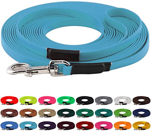 LENNIE BioThane Schleppleine, 13mm, Hunde 15-25kg, 15m lang, mit Handschlaufe, Cyan/Türkis, genäht
