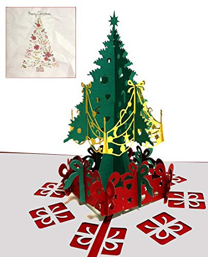 DEESOSPRO Cartoline di natale 3d, cartolina d'auguri pop up con bella carta tagliata, regalo per natale, busta inclusa, carta regalo chrismas, Albero